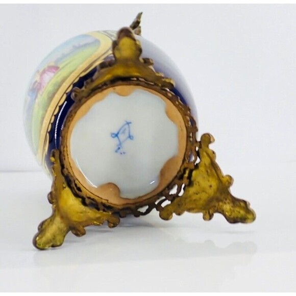 French Sevres Signed Porcelain Cobalt Blue Gilded Vase Bronze Dragon Handles 19C - Picture 4 of 11